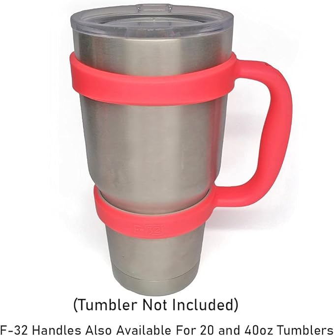 F-32 Handle - 19 COLORS - 30oz Size - Compatible with 30 oz YETI and 30 oz. OZARK TRAIL Tumbler Travel Mug - BPA FREE (30OZ, NEON WATERMELON, 1 Count (Pack of 1))