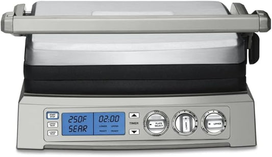 Cuisinart 6-in-1 Elite Griddler, Electric Grill, Griddle & Top Melt, 500°F Temperature Sear Function, LCD Screen, Dishwasher-Safe Cooking Plates, GR-300WSP1, Stainless Steel