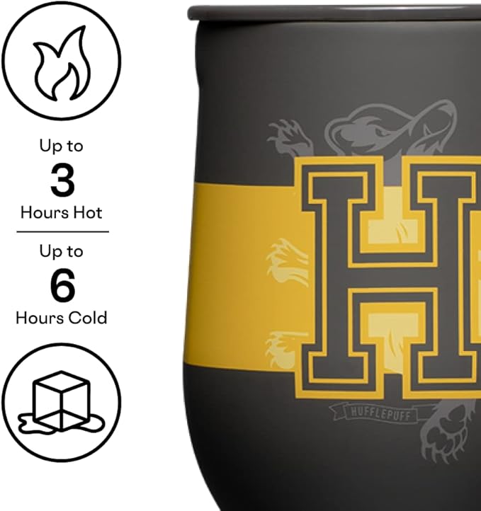 Corkcicle Stemless Insulated Wine Glass Tumbler - Keeps Beverages Cold 6 Hours & Hot 3 Hours - Stainless Steel - Easy-Grip - Summer Drinkware Gift - Keeps Drinks Ice Cold - 12 oz - Hufflepuff
