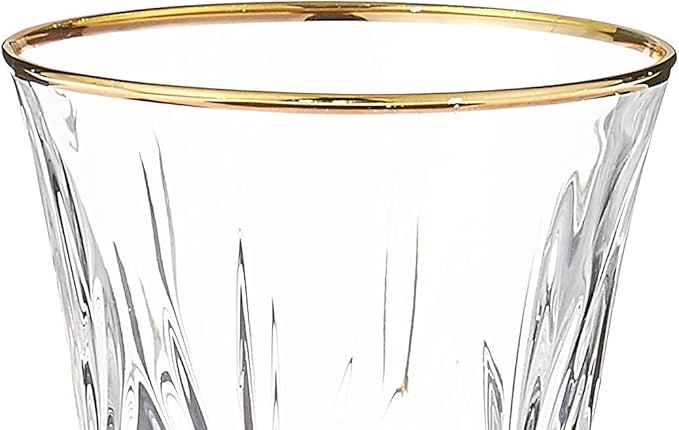 Lorren Home Trends Siena Collection Crystal White Wine Glass with Gold Band Design, Set of 4,6 fl oz