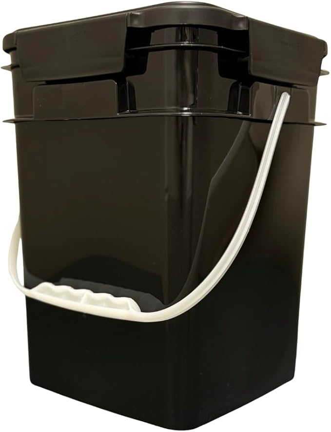 House Naturals 4 Gallon Square Food Grade Bucket Pail with Plastic Handles and Lid (Pack of 3) Made in USA containers (Black)