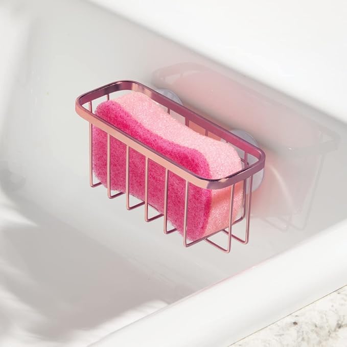 IDesign Stainless Steel Sponge Holder for Kitchen Sink with Suction Cups, The Gia Collection - 6.75" x 2.5" x 2.5", Copper