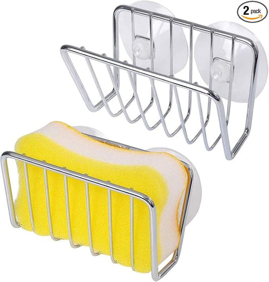 Toplife Sponge Holder for Kitchen Sink, Stainless Steel Suction Cup Sponge Caddy - Silver - 2 Pack