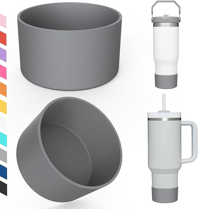 Upgrade 2PCS Protective Silicone Boot Bumper for Stanley Quencher Adventure 40oz 30oz IceFlow 20oz 30oz Tumbler, Water Bottle Bottom Sleeve Cover Accessories for Stanley Mug Cup(Light Grey)