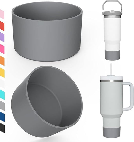 Upgrade 2PCS Protective Silicone Boot Bumper for Stanley Quencher Adventure 40oz 30oz IceFlow 20oz 30oz Tumbler, Water Bottle Bottom Sleeve Cover Accessories for Stanley Mug Cup(Light Grey)