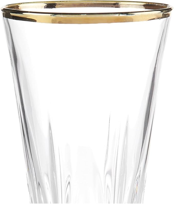 Lorren Home Trends Siena Collection Crystal Flute Glass with Gold Band Design, Set of 4