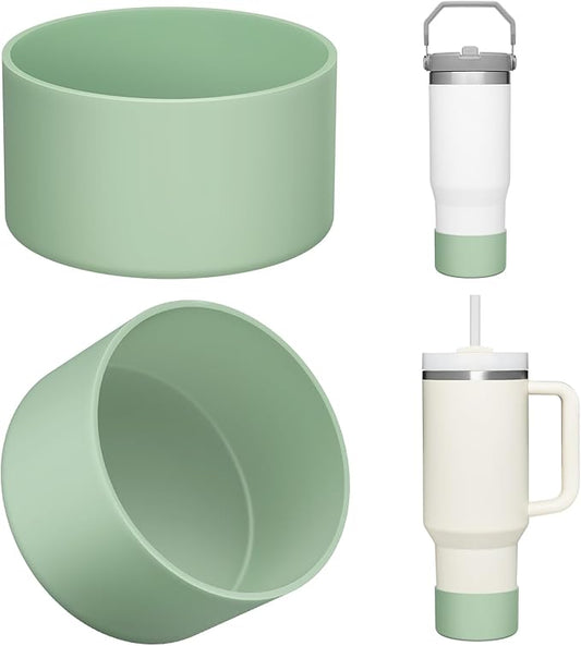Upgrade 2PCS Protective Silicone Boot Bumper for Stanley Quencher Adventure 40oz 30oz IceFlow 20oz 30oz Tumbler, Water Bottle Bottom Sleeve Cover Accessories for Stanley Mug Cup(Dark Green)