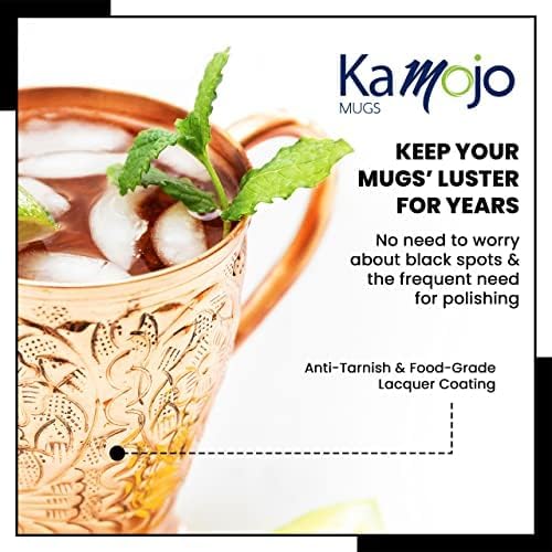 Moscow Mule Copper Mugs Set of 4 with Unique Handcrafted Embossed Design with Anti-Tarnish Food-Grade Coating - Copper Cups Gift Set with 4 Straws & Recipe E-Book, 16 oz