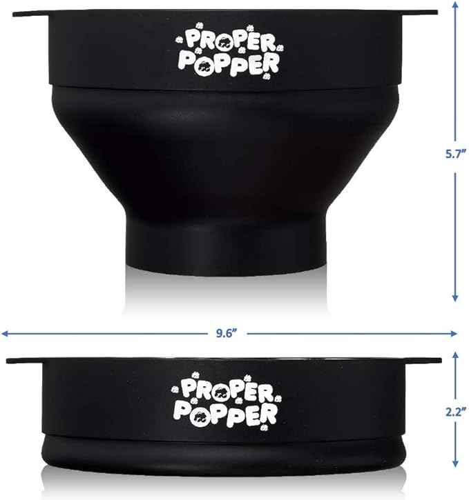 The Original Proper Popper Microwave Popcorn Popper, Silicone Popcorn Maker, Collapsible Bowl BPA Free & Dishwasher Safe - (Black)