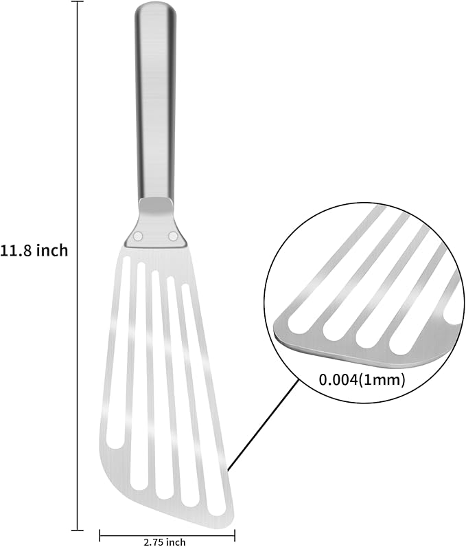 STANFORD Flexible Fish Spatula Stainless Steel -Slotted Thin Egg Flipper with Riveted Handle, Angled Blade & Hollow Grip, Metal Turner for Cooking Fish Egg Pancakes