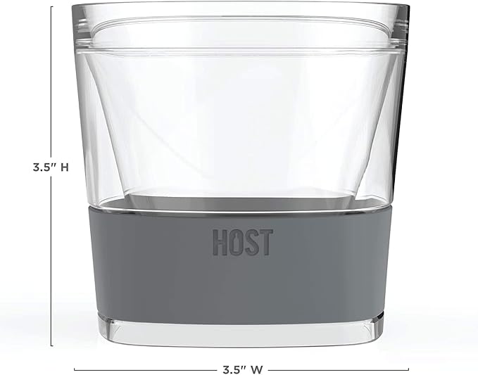 Host Whiskey Freeze Glasses, Double Old Fashioned Glasses, Chill Without Dilution for Brandy, Vodka, Gin, Rum, and Cold Brew Cocktails, Bourbon Gifts for Men, Home Bar, 9 oz, Set of 2, Grey