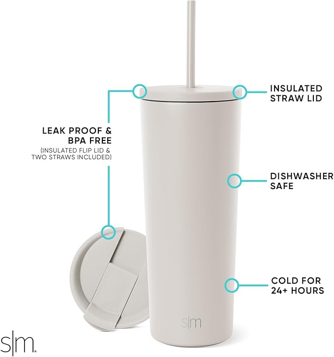 Simple Modern Insulated Tumbler with Lid and Straw | Iced Coffee Cup Reusable Stainless Steel Water Bottle Travel Mug | Gifts for Women Men Her Him | Classic Collection | 24oz | Almond Birch