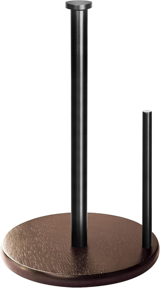 Wood Paper Towel Holder Countertop, OBODING, Farmhouse Kitchen Paper Towel Holders Stand with Real Wooden Base, fits Standard and Jumbo Size Paper Towels (Dark Brown)