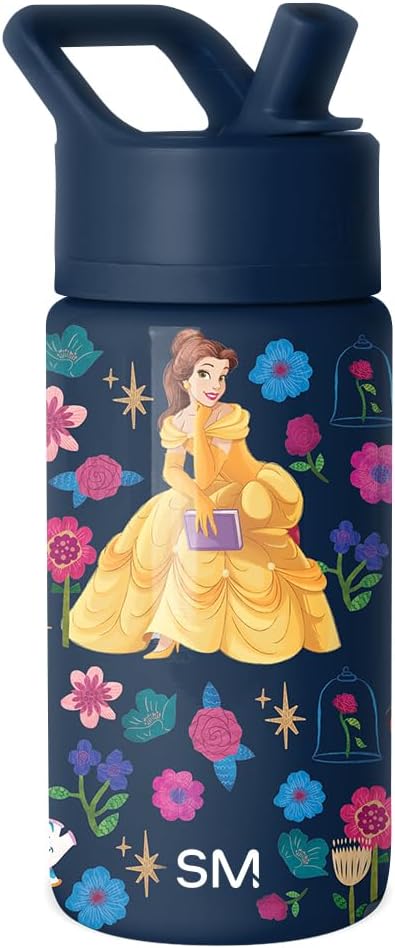 Simple Modern Kids Summit Water Bottle with Straw Lid | Disney Princess Belle 14oz Stainless Steel Cup Insulated Tumbler for Girls, School | Belle's Garden