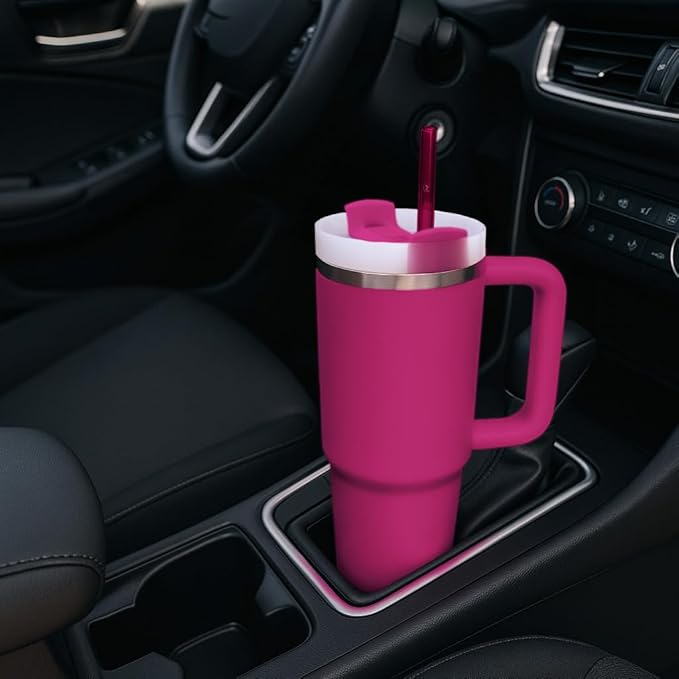 HALM Stanley Quencher Tumbler Glass Straws Pink Reusable Replacement Straws for Tumbler with Handle Stainless Steel Drinking Cup Accessory BPA-Free & Dishwasher Safe