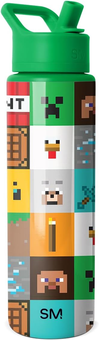 Simple Modern Summit Water Bottle with Straw Lid | Minecraft 30oz Leak Proof Stainless Steel Insulated Cup | Gifts for Men | Minecraft Mashup