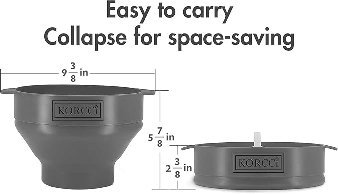 The Original Korcci Microwaveable Silicone Popcorn Popper, Microwave Popcorn Popper, Collapsible Microwave Popcorn Maker Bowl, No Oil Needed, Use In Microwave, Dishwasher Safe (Grey)