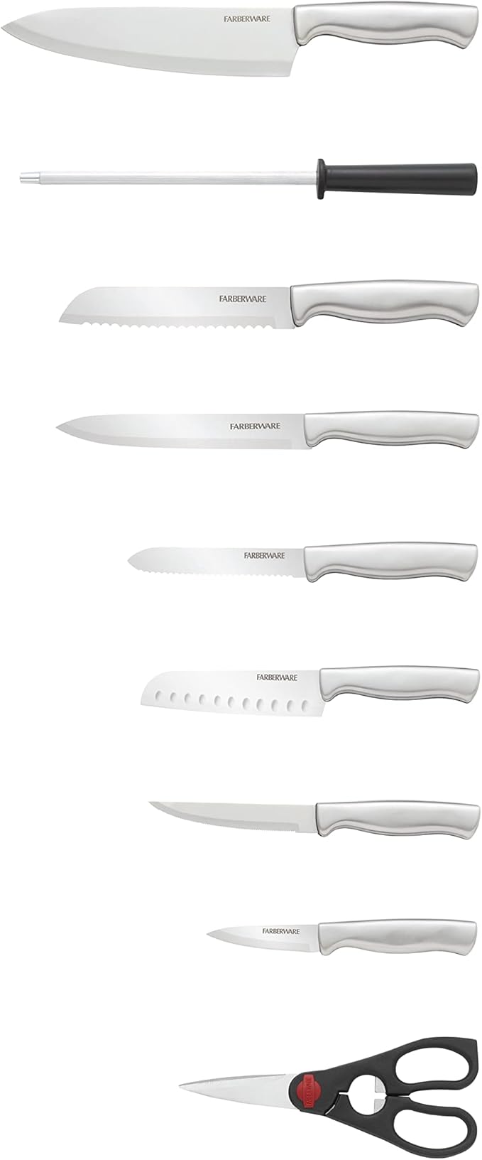 FARBERWARE 15-Piece Kitchen Knife Set with High-Carbon Stainless Steel Blades, Black Handles, Steak Knives, Wood Block, Razor Sharp and Ergonomic