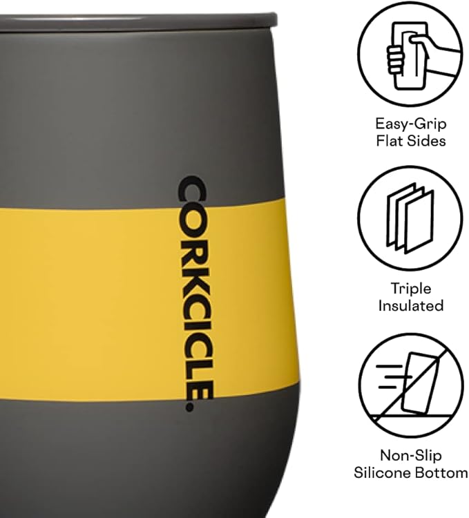 Corkcicle Stemless Insulated Wine Glass Tumbler - Keeps Beverages Cold 6 Hours & Hot 3 Hours - Stainless Steel - Easy-Grip - Summer Drinkware Gift - Keeps Drinks Ice Cold - 12 oz - Hufflepuff