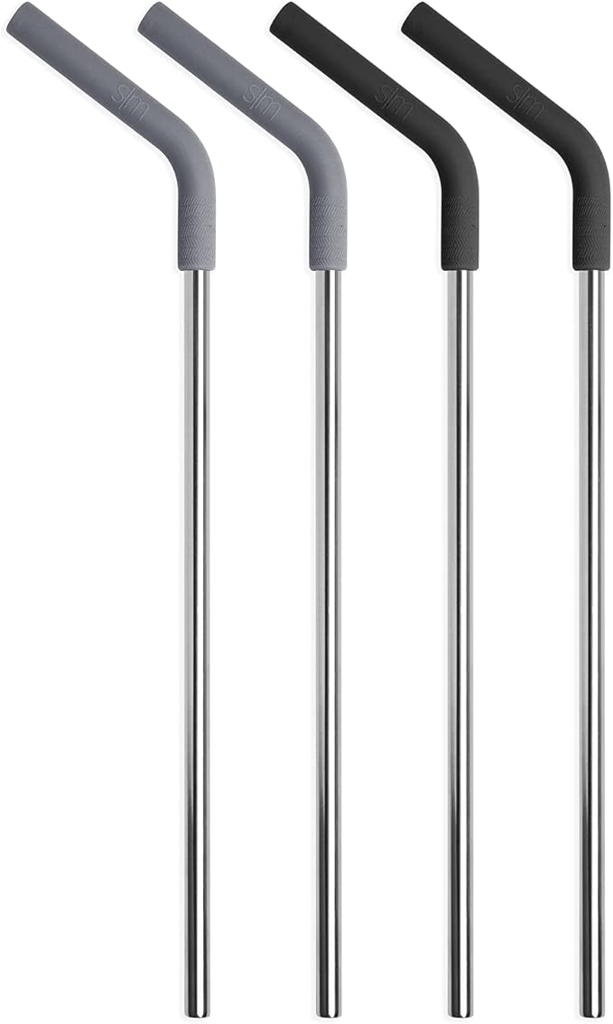 Simple Modern Stainless Steel with Silicone Tipped Reusable Straws | Toxin Free and Waste Reducing Straw for Tumblers and Travel Mugs | Classic Collection | 4 Pack | Assortment - Neutral