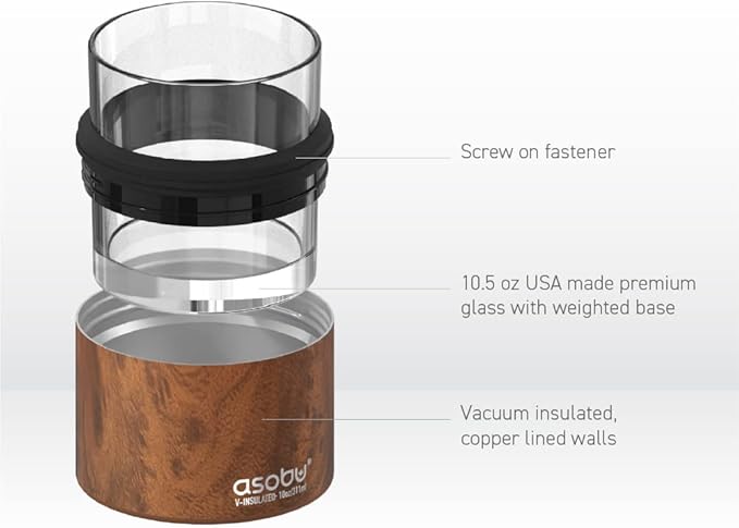 asobu Whiskey Sleeve Glass – Insulated Bourbon Tumbler with Premium Rocks Glass, BPA-Free, Double-Wall Stainless Steel, Keeps Drinks Cold Longer, 10.5oz