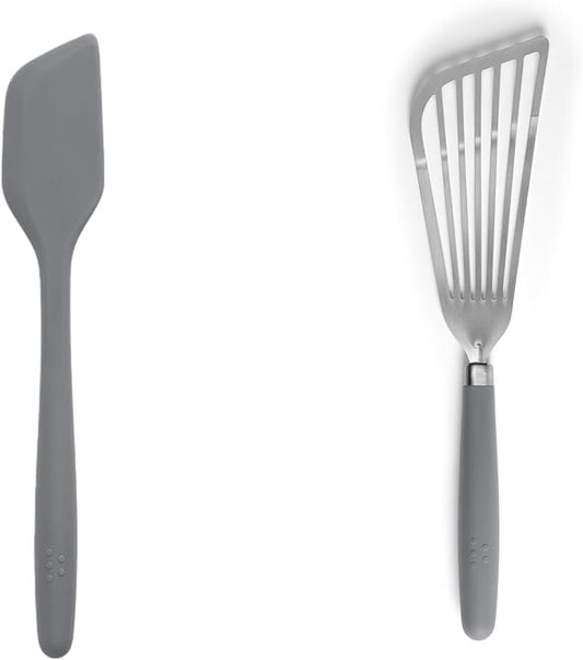 Misen Spatulas - Stainless Steel Fish Spatula and Nonstick-Safe Silicone Spatuala - Gray
