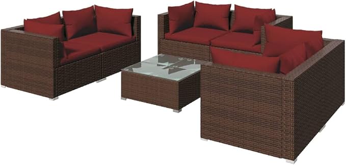 7-Piece Garden Lounge Set Brown PE Rattan Outdoor Furniture by Unknown