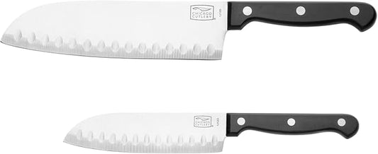 Chicago Cutlery 2-Pc Knife Set, Santoku and Partoku Cooking Knife Set, Stainless Steel, Black Polymer Handle Kitchen Knife for Cutting, Chopping, Dicing, Mincing and More