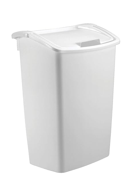 Rubbermaid,White Dual-Action Swing Lid Trash Can, 11.25 Gallon, for Home/Kitchen/Bathroom/Garbage