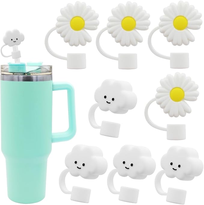 Flower Straw Cover Cap for Stanley Cup Silicone Straw Topper Compatible with 30&40 Oz Tumbler with Handle,Straw Tip Covers 10mm 0.4in for Straw Tip Covers (8Pcs Straw Cover)