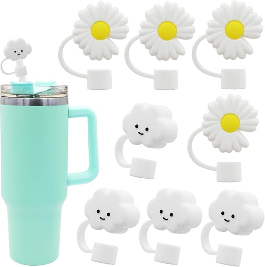 Flower Straw Cover Cap for Stanley Cup Silicone Straw Topper Compatible with 30&40 Oz Tumbler with Handle,Straw Tip Covers 10mm 0.4in for Straw Tip Covers (8Pcs Straw Cover)