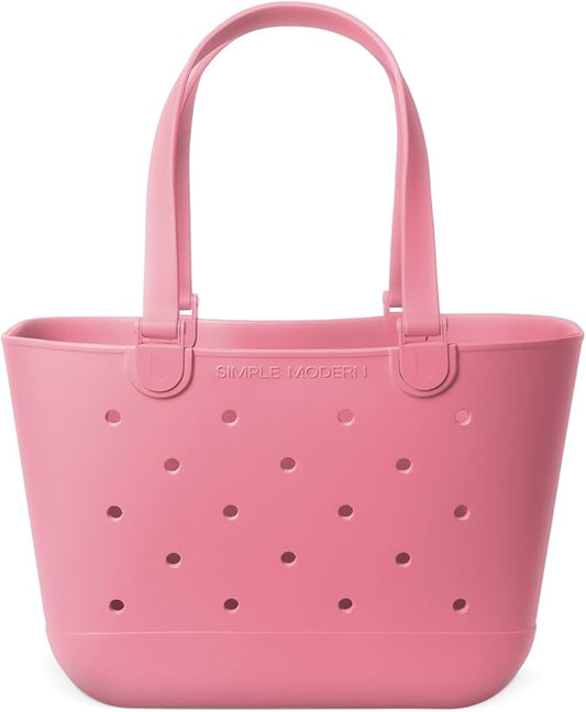Simple Modern Large Beach Bag | Waterproof Getaway Rubber Tote with Zipper Pocket for Travel, Pool, Boat, Groceries, Sports | Velvet Pink