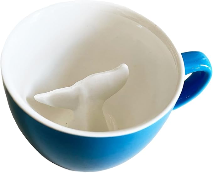 Creature Cups Whale Tail Ceramic Mug – 11 oz Ocean Blue Coffee Cup with Hidden 3D Whale Tail Inside – Unique Gift for Coffee, Tea & Marine Life Lovers