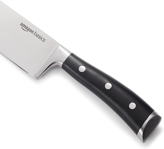 Amazon Basics Classic 8-inch Full Tang Stainless Steel Chef's Knife with Three Rivets, Silver
