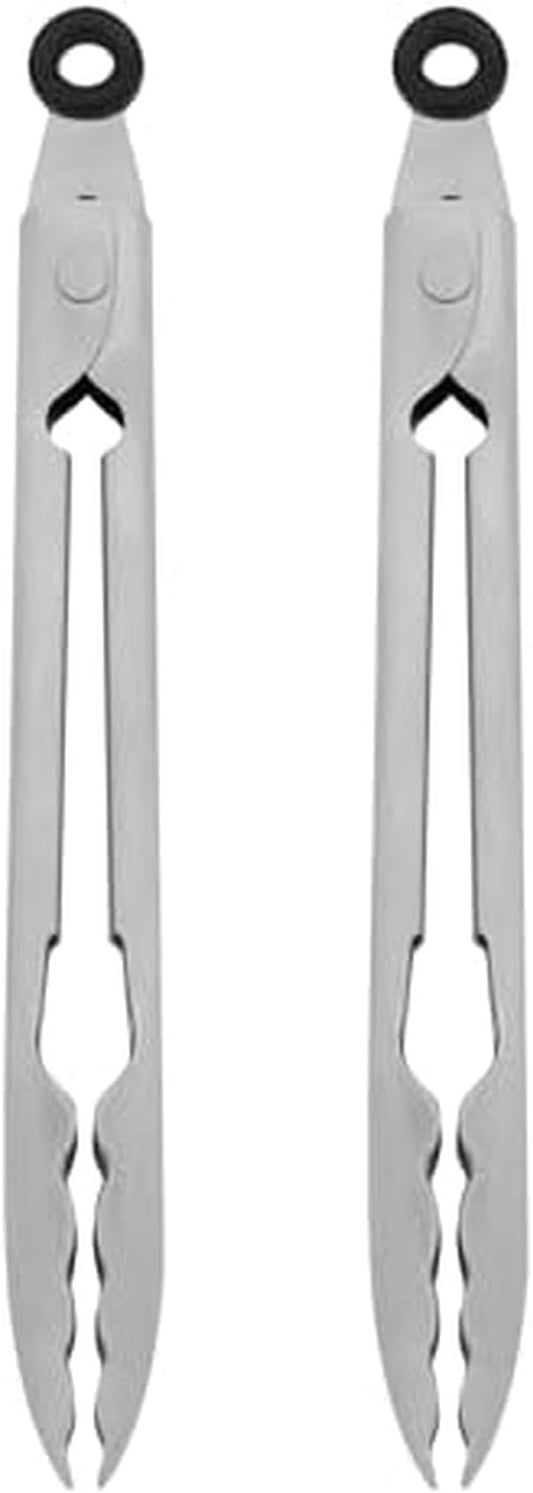 KitchenAid Set of 2 Stainless Steel Tongs with Scalloped Edges Easy Lock Dishwasher Safe Durable and Versatile Silver 7 Inch