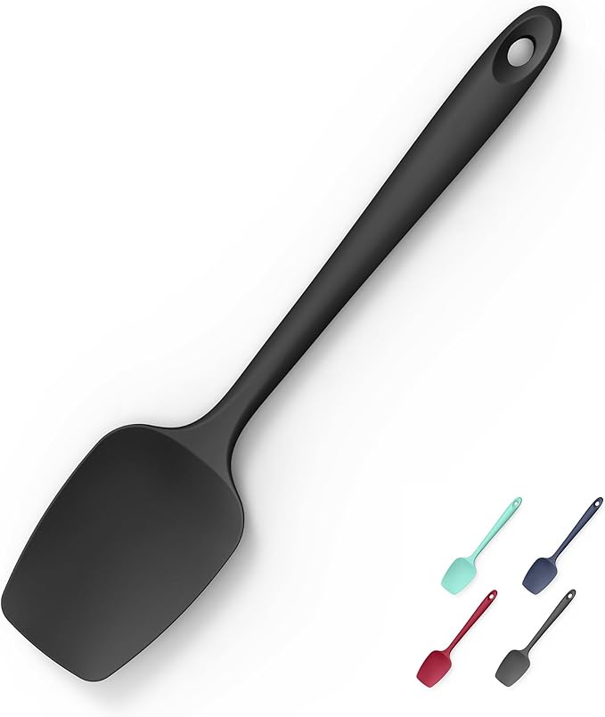 Heat Resistant Silicone Spoon Spatula, Doosu 600°F High Temp Flexible Cooking Spoons Kitchen Rubber Spoonula Scratch-Proof for Mixing Stirring Scraping Serving Non-Stick Cookware (11.4in, Black)