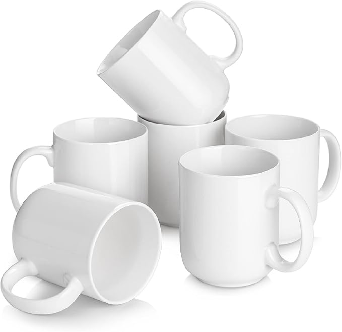 DOWAN 20 oz Large Coffee Mugs with Handle, Ceramic Cup Set of 6 for Tea Hot Cocoa, Mug Gifts Set, Soft White