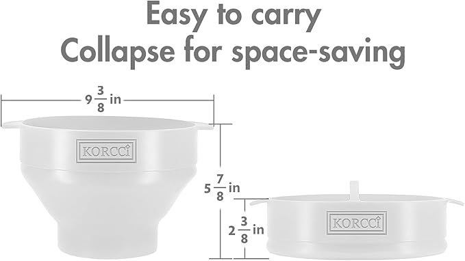 The Original Korcci Microwaveable Silicone Popcorn Popper, Microwave Popcorn Popper, Collapsible Microwave Popcorn Maker Bowl, No Oil Required, Use In Microwave, Dishwasher Safe (White)