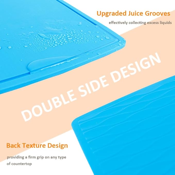 Liflicon Thick Silicone Cutting Boards for Kitchen Silicone Chopping Boards/Mats Set of 2 Extra Large14.6''x10.43'', Mini 9.1”x7.1” Non-slip Deep Drip Juice Groove, Dishwasher Safe-Yellow