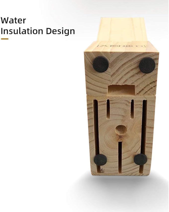 Wooden Knife Block Countertop Knife Holder Knife Organizer with Scissors-Slot for Kitchen