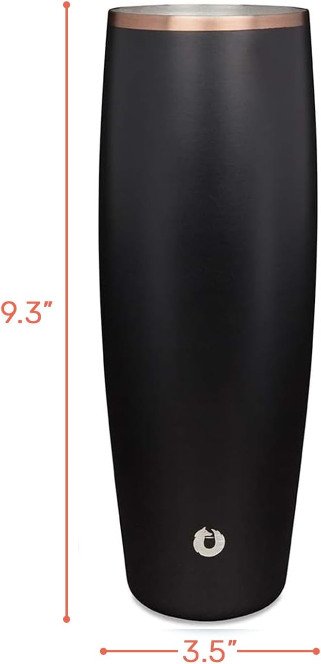 SNOWFOX Premium Vacuum Insulated Stainless Steel Beer Glass With Lid, Home Bar Accessories, Elegant Bartending, Lightweight Pint Glasses, Sleek Drinkware, Frosty Beverages Stay Cold, 23.9oz,Black/Gold