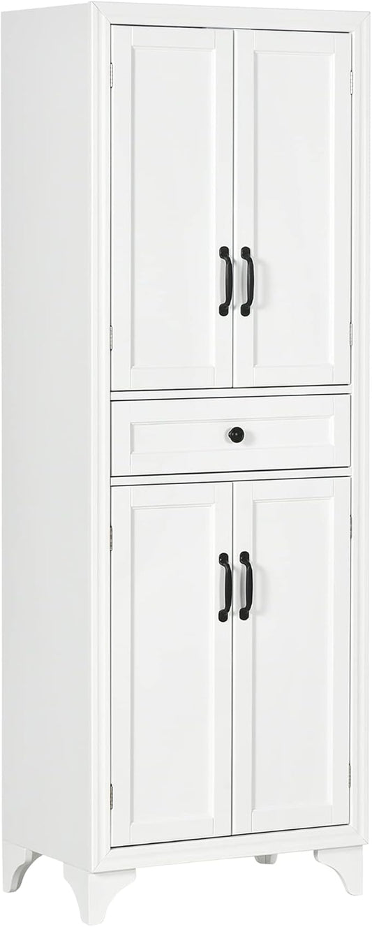 HOMCOM 67" Tall Freestanding Kitchen Pantry Cabinet, 4-Door Storage Cabinet with Drawer and Adjustable Shelves for Dining Room, White
