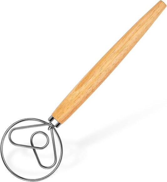Danish Dough Whisk Stainless Steel Hook Dutch Style Bread Mixer with Wooden Handle for Sourdough Making Tools