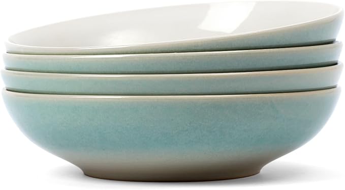 famiware 8.7" Large Pasta Bowls Set of 4, 34oz Stoneware Salad Bowl Serving Plate Bowls, Bowls for Pasta, Fruits, Salad, Noodle, Soup, Dinner- Microwave Dishwasher Safe, Glacier Series, Aqua
