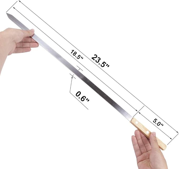 Goutime 23 X 5/8 Inch Stainless Steel Shish Kabob Barbecue BBQ Skewers with Wood Handle for Outdoor Cooking Grilling, Set of 7 with Bag