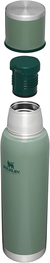Stanley Adventure-To-Go Vacuum Bottle 1.4 qt | Wide Mouth with Leakproof Cup Lid | Keep Drinks Hot or Cold | Packable for Travel | Insulated Stainless Steel Thermos | BPA-Free | Hammertone Green