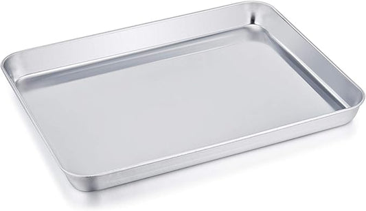 TeamFar Stainless Steel Compact Toaster Oven Pan Tray Ovenware Professional, 8''x10.5''x1'', Heavy Duty & Healthy, Deep Edge, Superior Mirror Finish, Dishwasher Safe