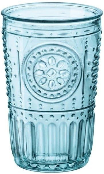Bormioli Rocco Romantic Set Of 4 Tumbler Glasses, 11.5 Oz. Colored Crystal Glass, Light Blue, Made In Italy.