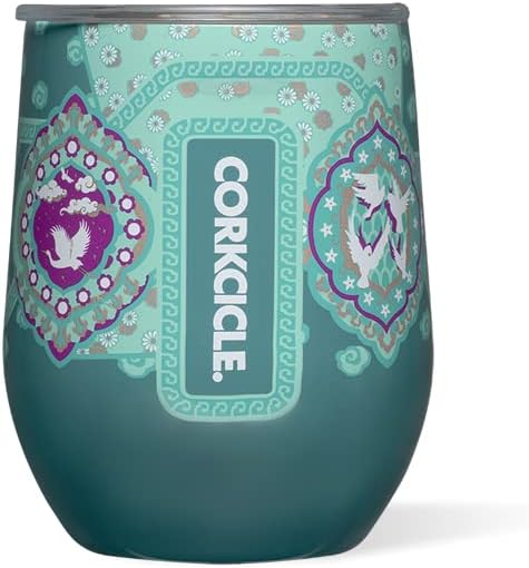 Corkcicle Stemless Wine Glass Tumbler - Triple Insulated Stainless Steel Cup - Spill Resistant Sliding Lid - Non-Slip Base - Summer Drinkware Gift - Keeps Drinks Ice Cold - 12 oz - Princess Jasmine