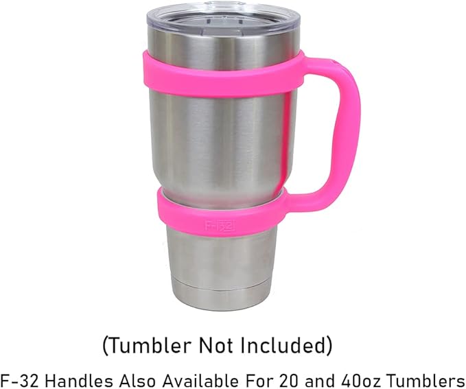 F-32 Handle - 19 COLORS - 30oz Size - Compatible with 30 oz YETI and 30 oz. OZARK TRAIL Tumbler Travel Mug (30OZ, HOT PINK (NEON))